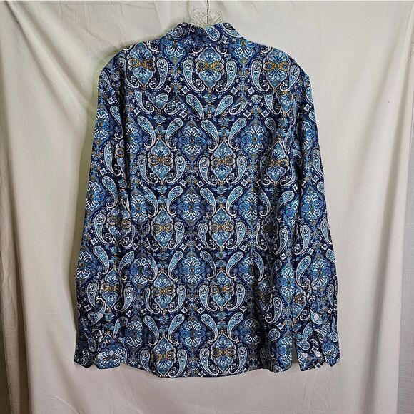 Coofandy Blue Paisley Long Sleeve Button Down Shirt Size Medium - Picture 9 of 9